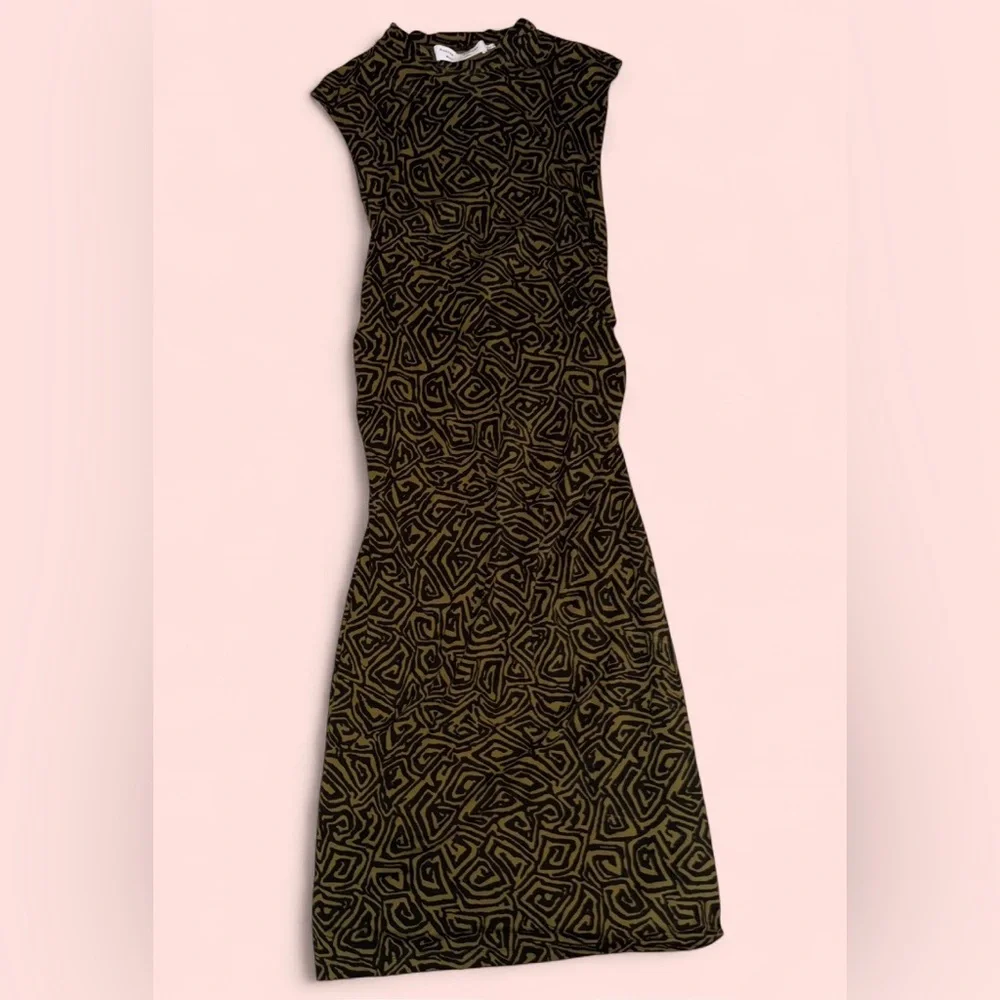 Proenza Schouler Green Black Abstract Stretch Bodycon Dress Mock Neck - Picture 3 of 14